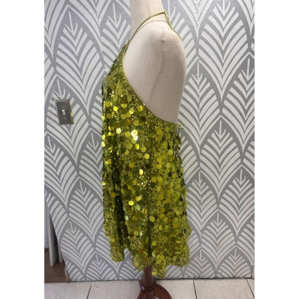 Princess Polly Fluorescent Party Sequin Halter Mini Dress Green Backless US 2 - Picture 6 of 8